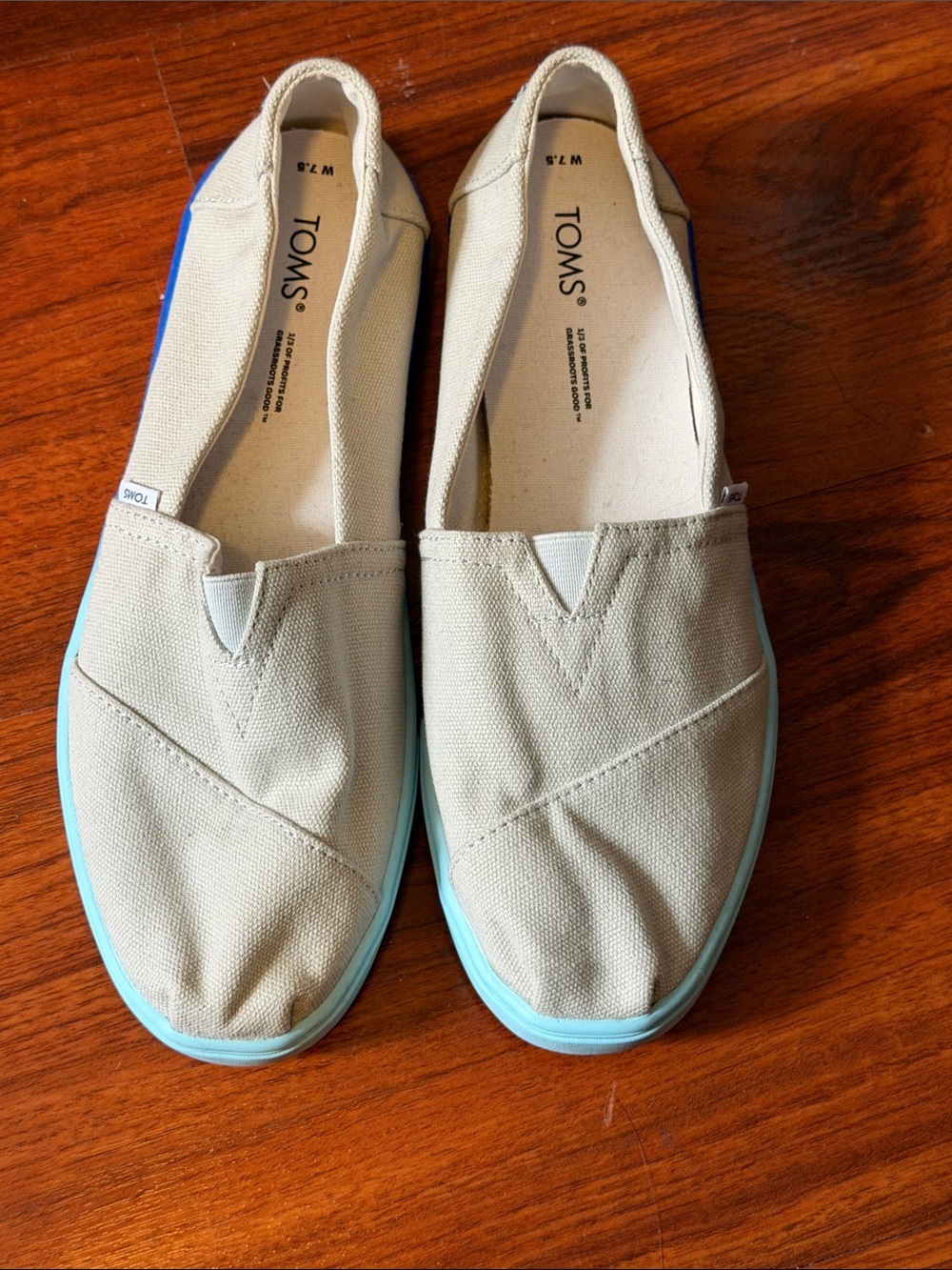 Toms Canvas Slip-On Shoes - Cream Upper with Light Blue Sole
